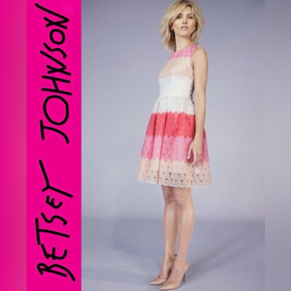 NWOT Betsey Johnson Pink Ombre Embroidered Petal Fit & Flare Dress Sz 12